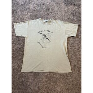 Vintage Tee T Shirt Cuckoo Bird Graphic Green XL Floral Bird Nature Tee 90s